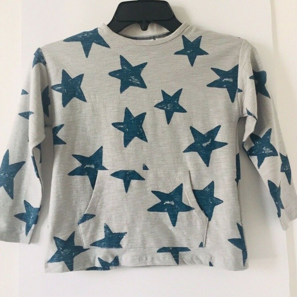 NWT ZARA Kids Blue STAR PRINT T-SHIRT Long Sleeves